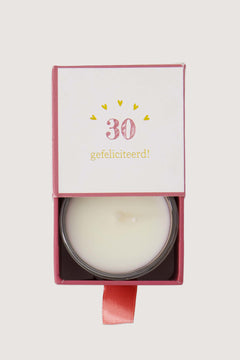 Geurkaarsje glas in doosje '30 gefeliciteerd'
