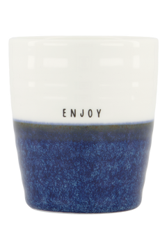 Koffiemok 'Enjoy' - donkerblauw/ wit