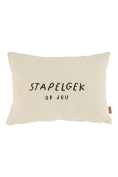 Kussen corduroy 'Stapelgek op jou'  35x25cm zand/antracietgrijs