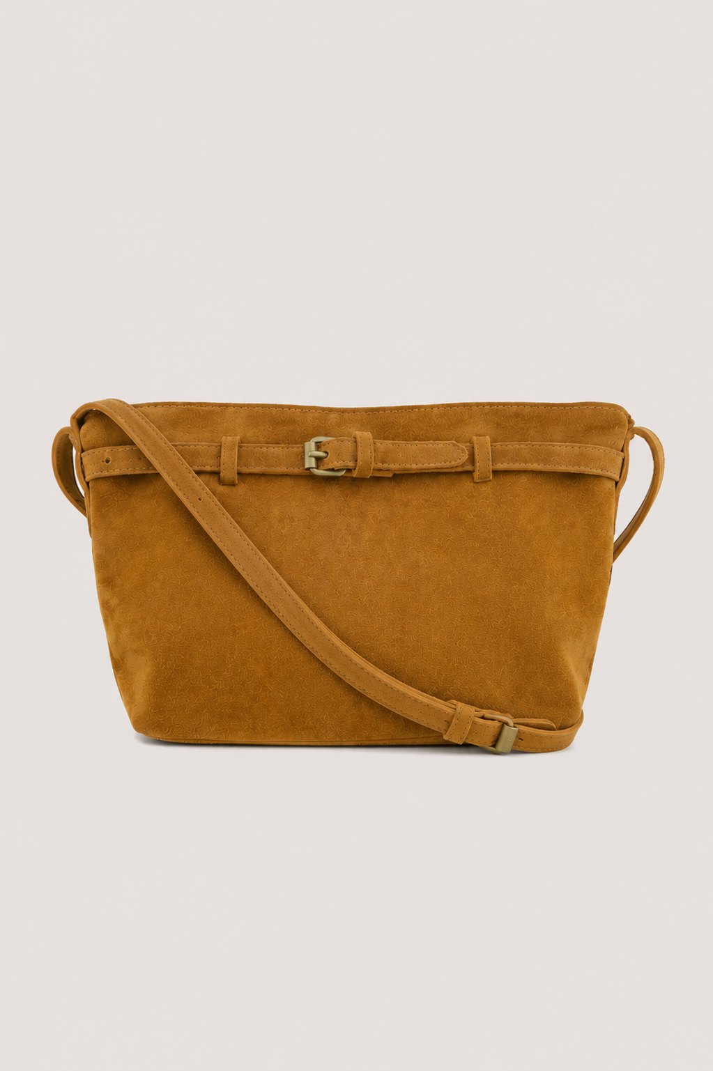 Suède handtas met riem detail - mid brown
