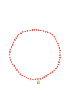 Armband met elastiek - witte en rode kraaltjes