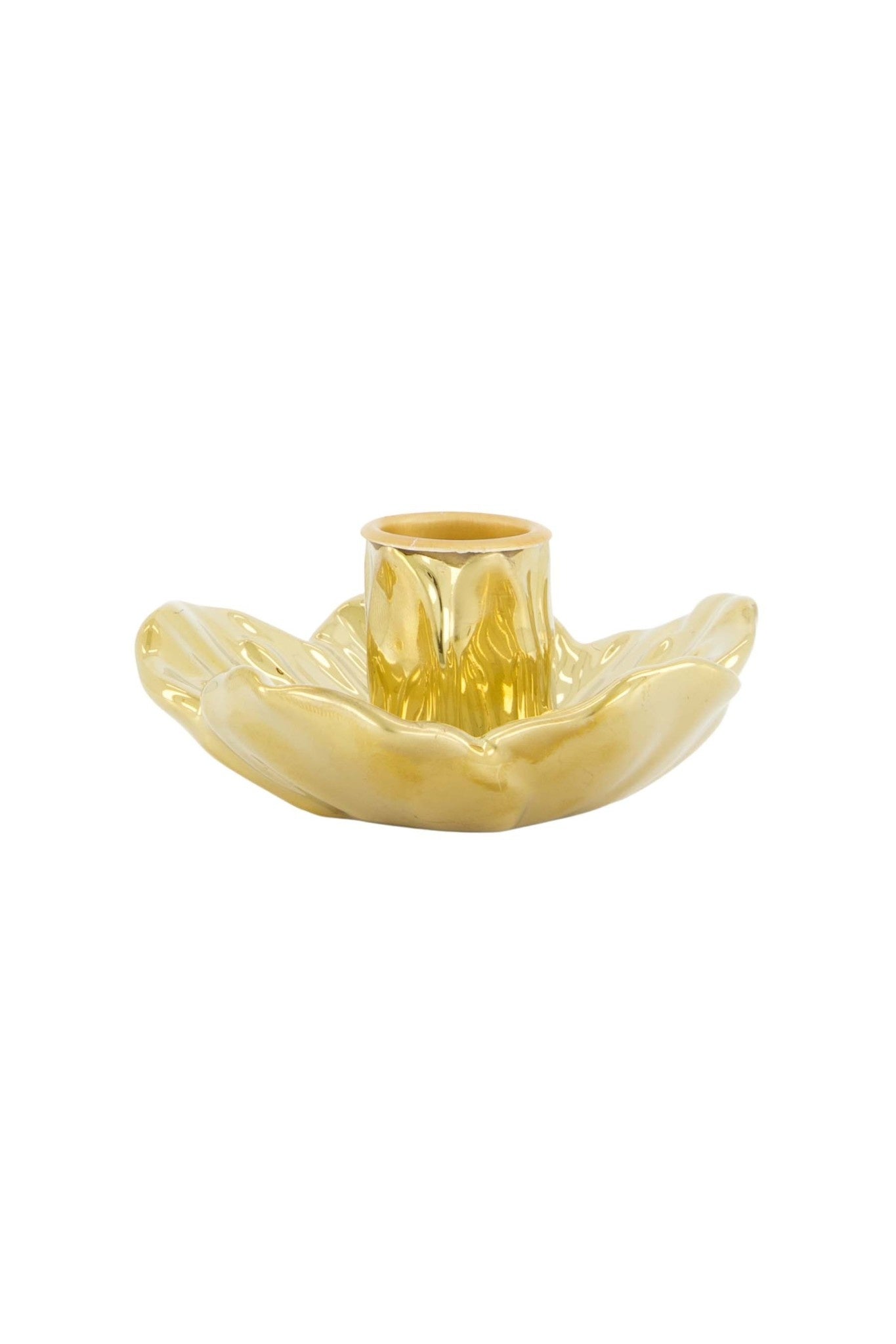 Keramieken kandelaar bloem goud