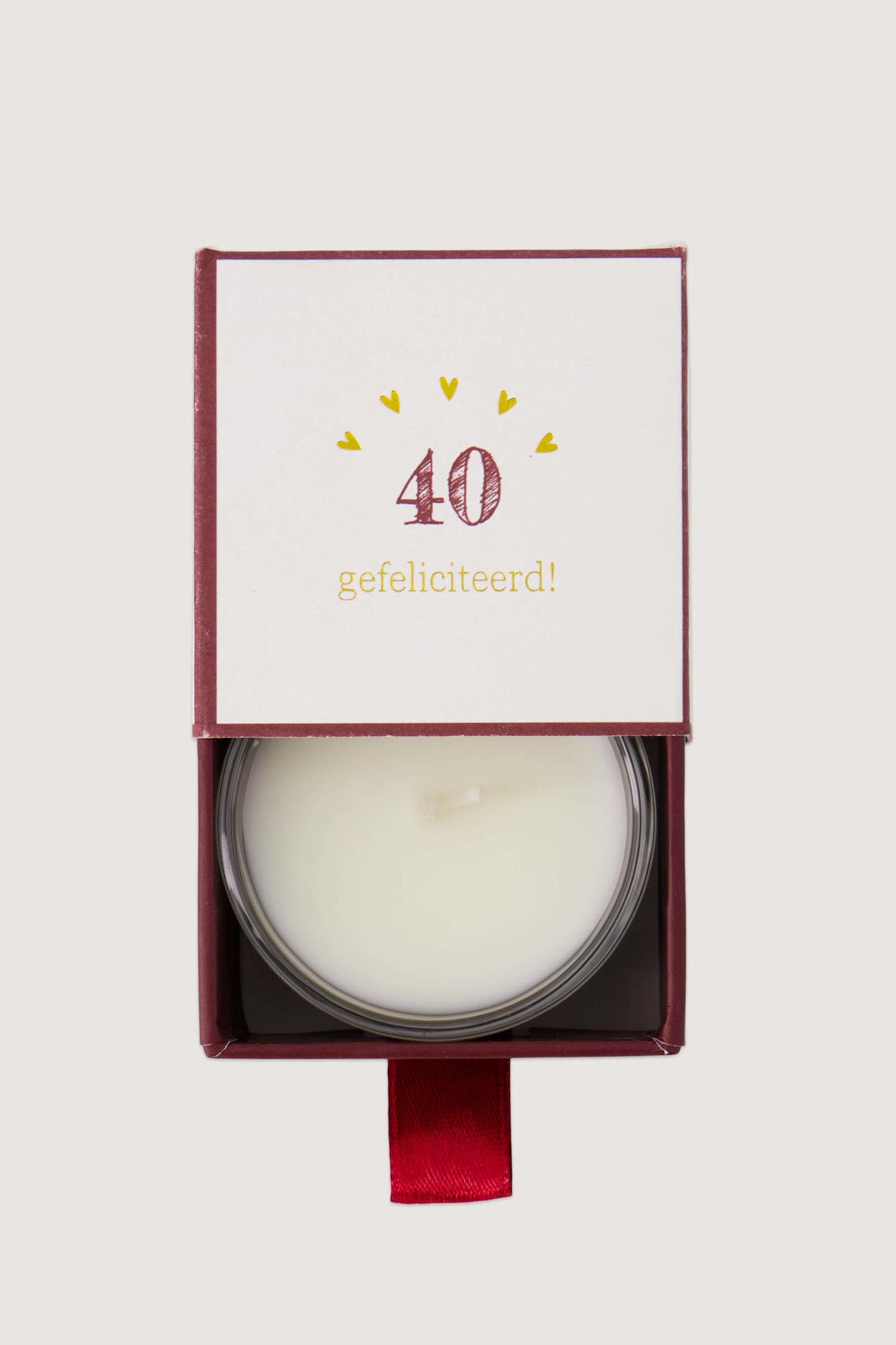 Geurkaarsje glas in doosje '40 gefeliciteerd'
