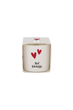 Geurkaarsje in wikkel 'Lief kleintje' wit/rood