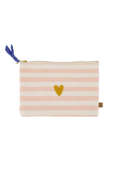 Toilettasje / Etui met roze strepen en hartje