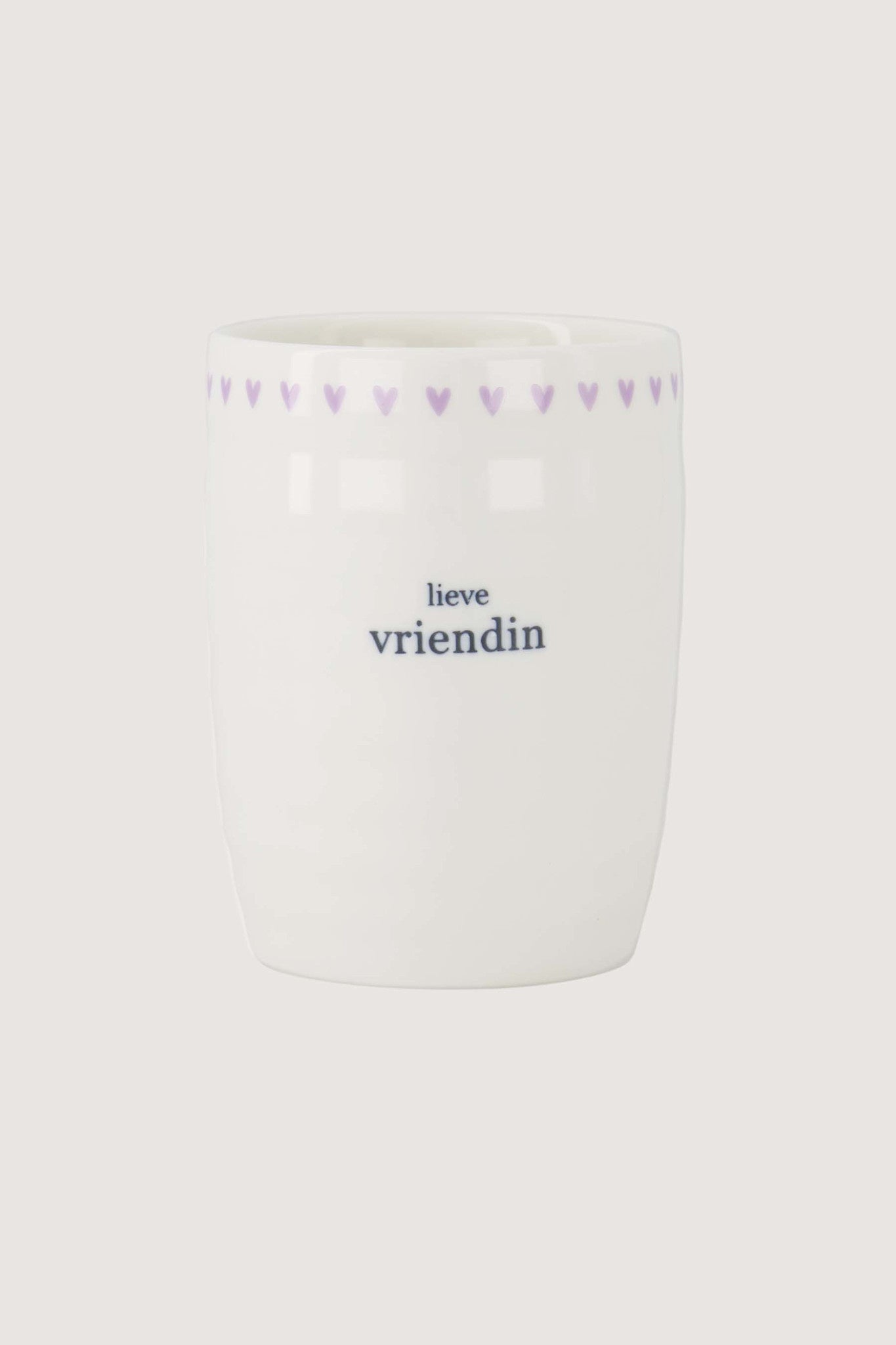 Koffiemok met lila hartjes 'lieve vriendin'