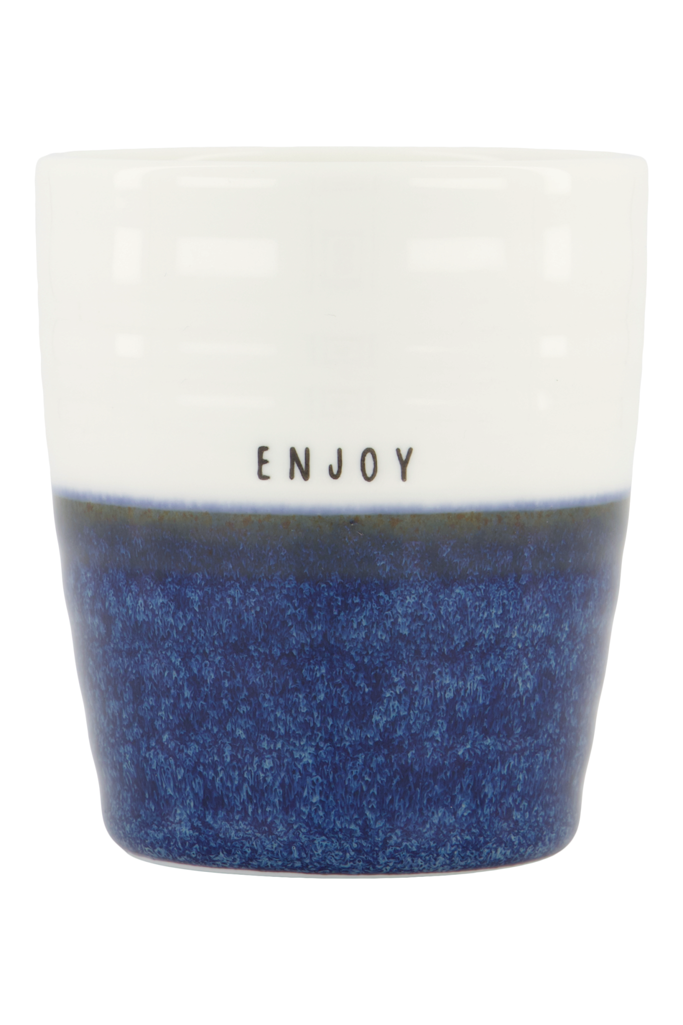 Koffiemok 'Enjoy' - donkerblauw/ wit