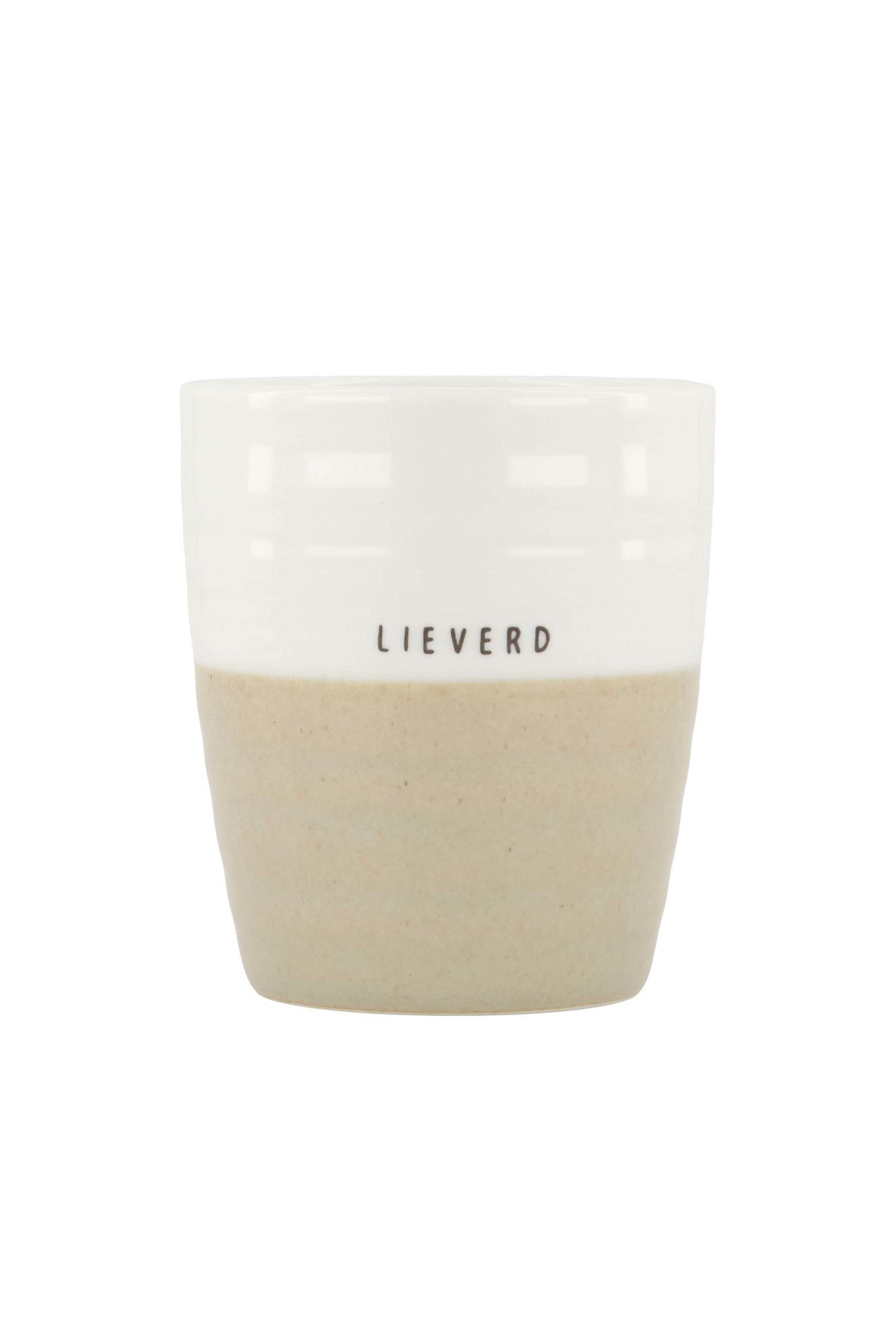 Koffiemok 'Lieverd' wit/zand