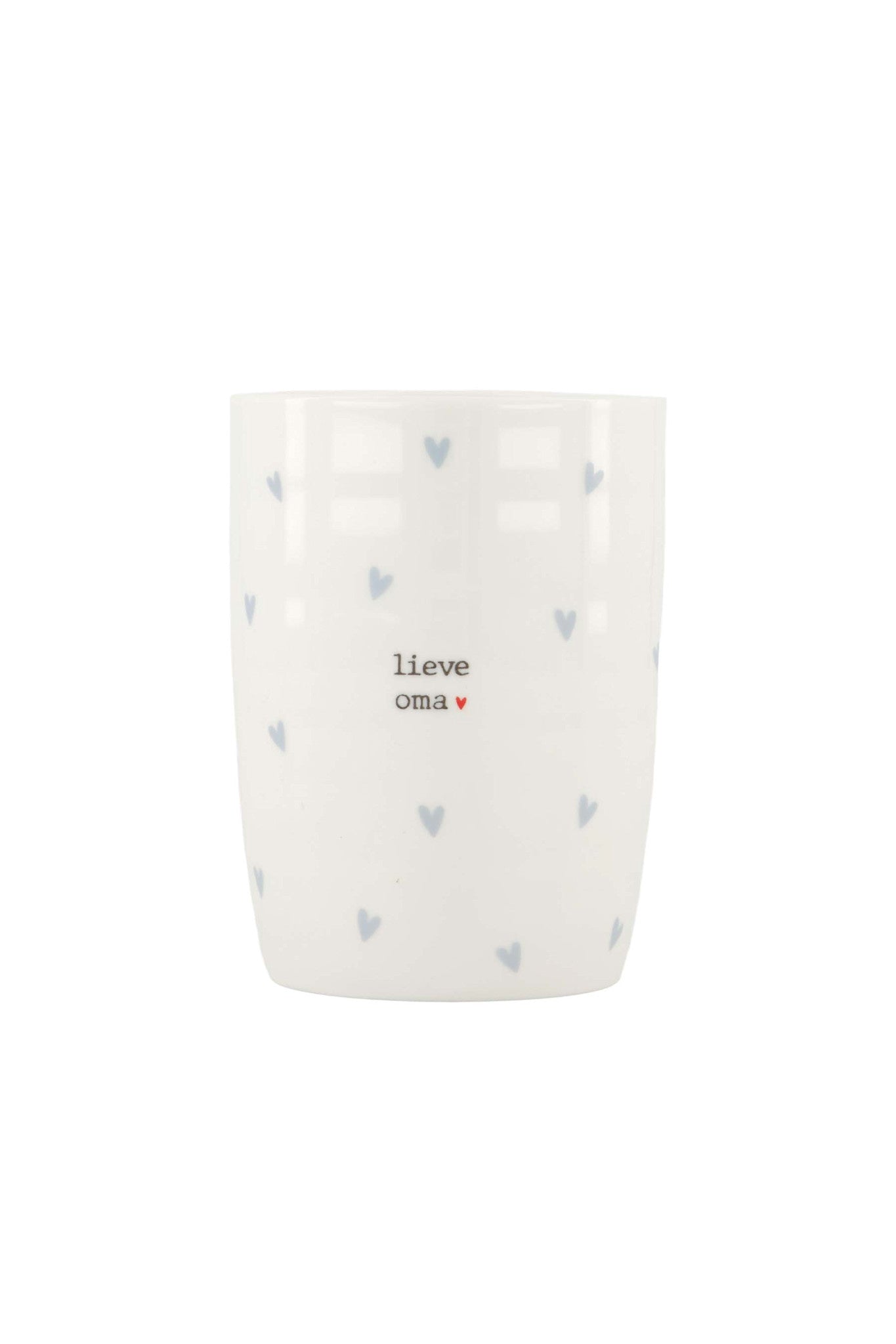 Koffiemok met hartjes 'lieve oma' wit /  lichtblauw