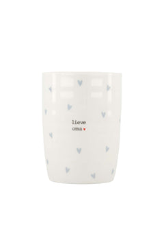 Koffiemok met hartjes 'lieve oma' wit /  lichtblauw