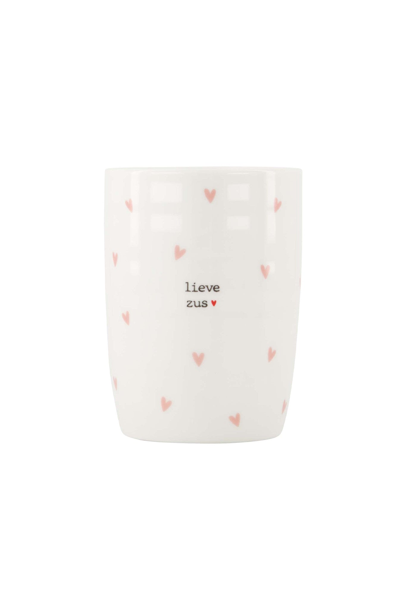 Koffiemok met hartjes 'lieve zus' wit /  roze