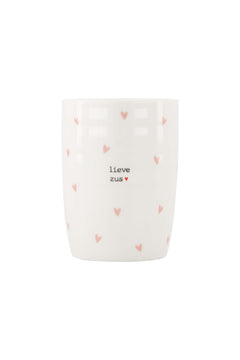 Koffiemok met hartjes 'lieve zus' wit /  roze