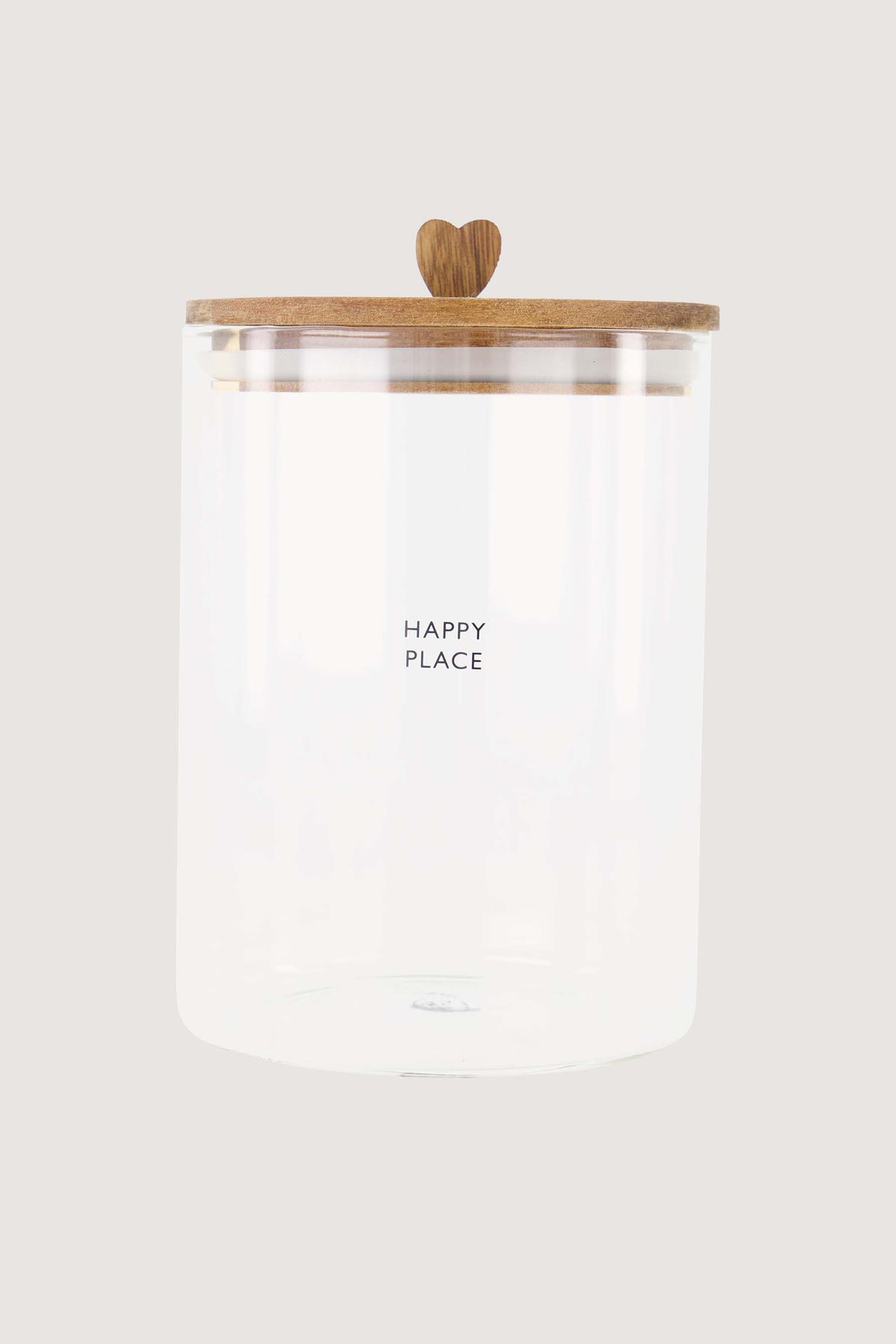 Glazen voorraadpot met deksel 'Happy place' M