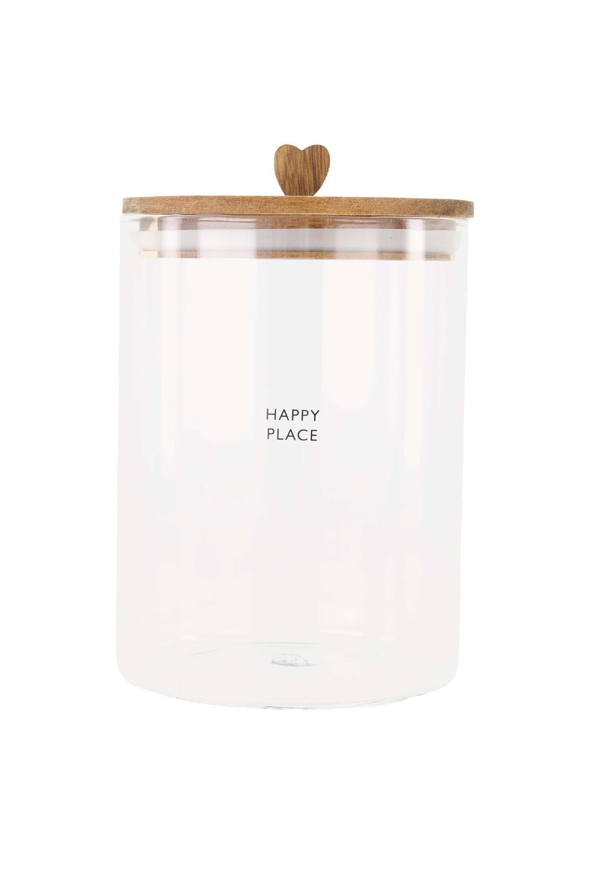 Glazen voorraadpot met deksel 'Happy place' M