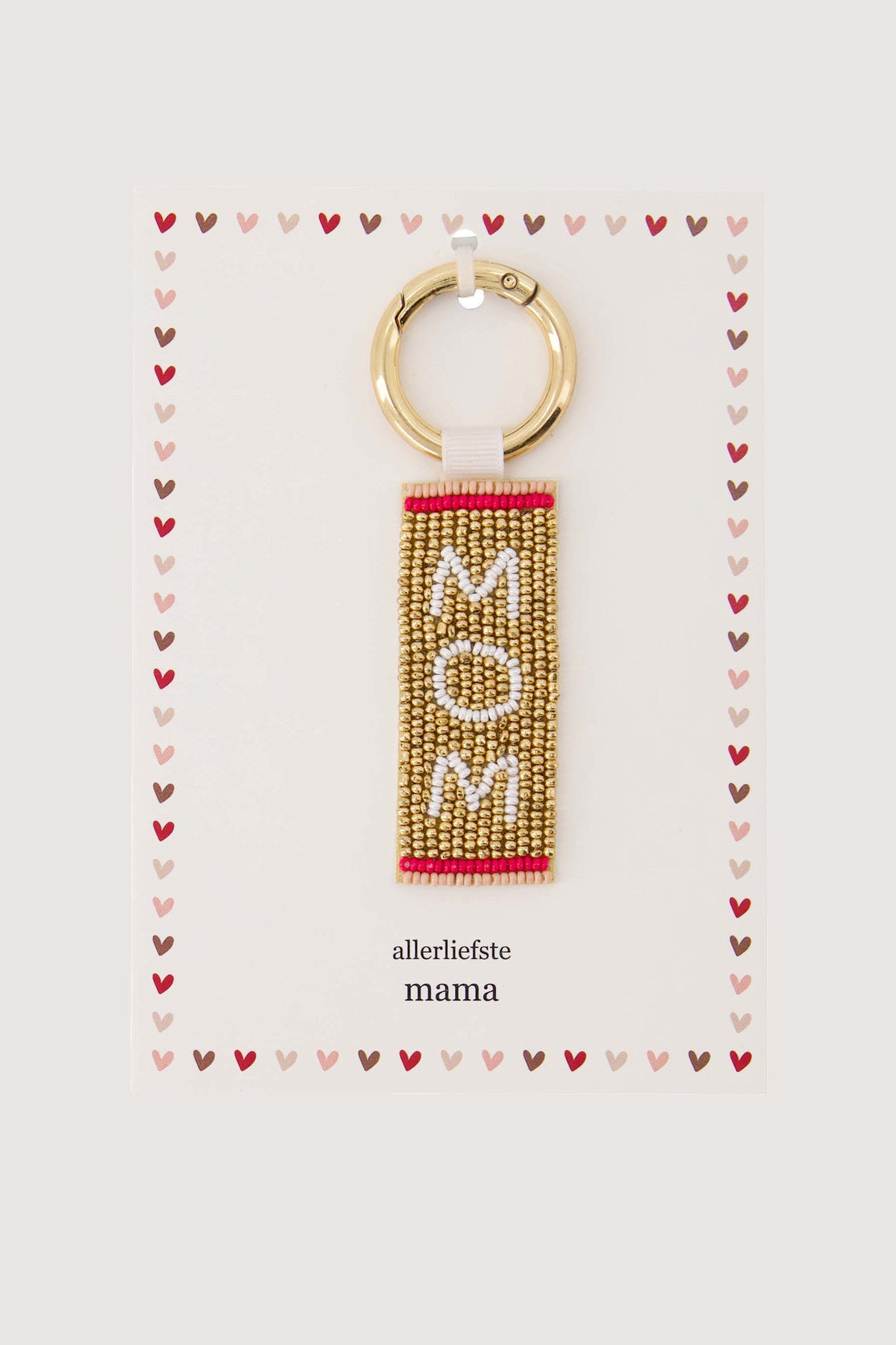 Sleutelhanger 'Mom'  op kaartje met 'allerliefste mama'