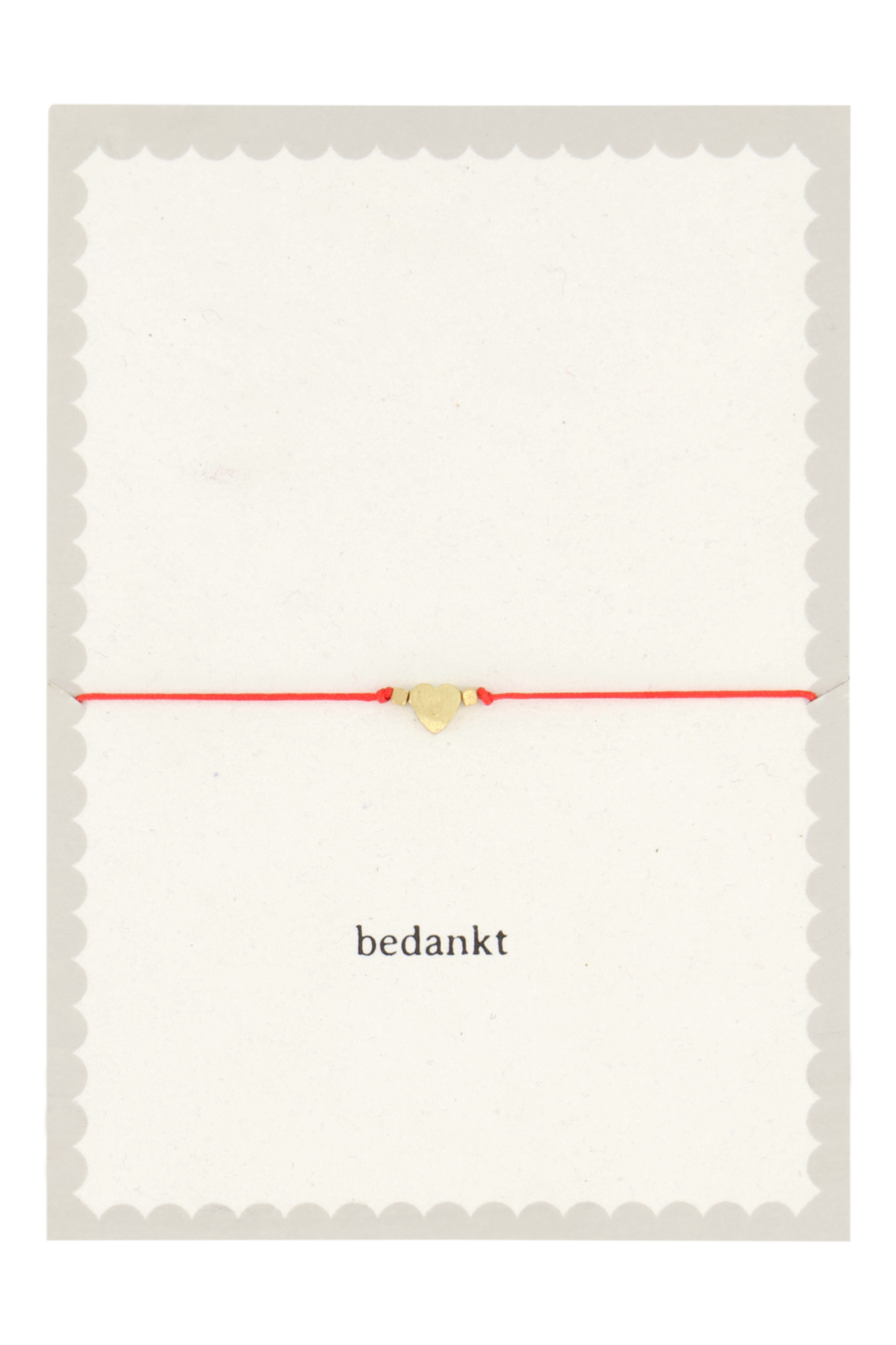 Wenskaart 'Bedankt' met armbandje 'hartje' - rood