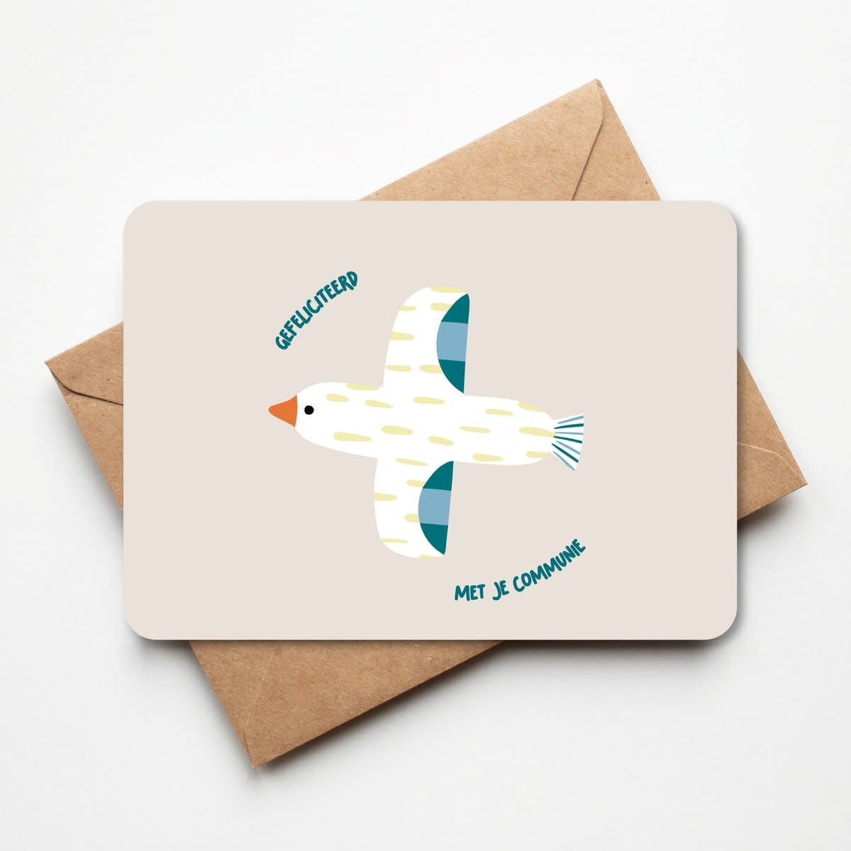 Wenskaart 'Gefeliciteerd met je communie' - vogel