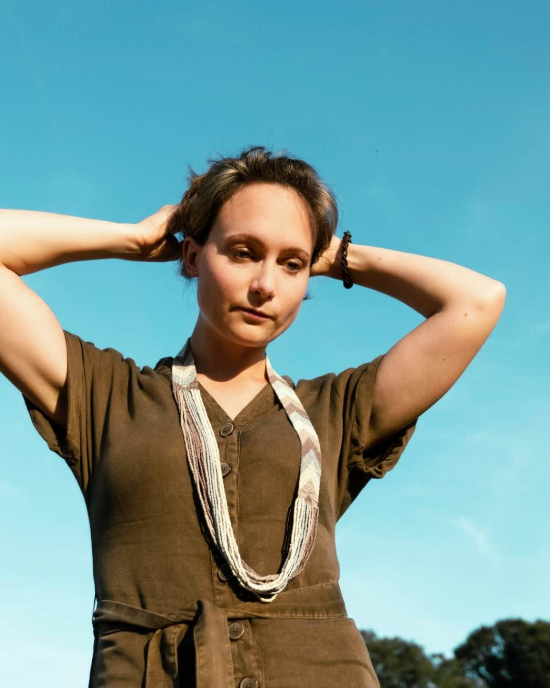 Lange ketting - Sia - ecru-grijs-bruin