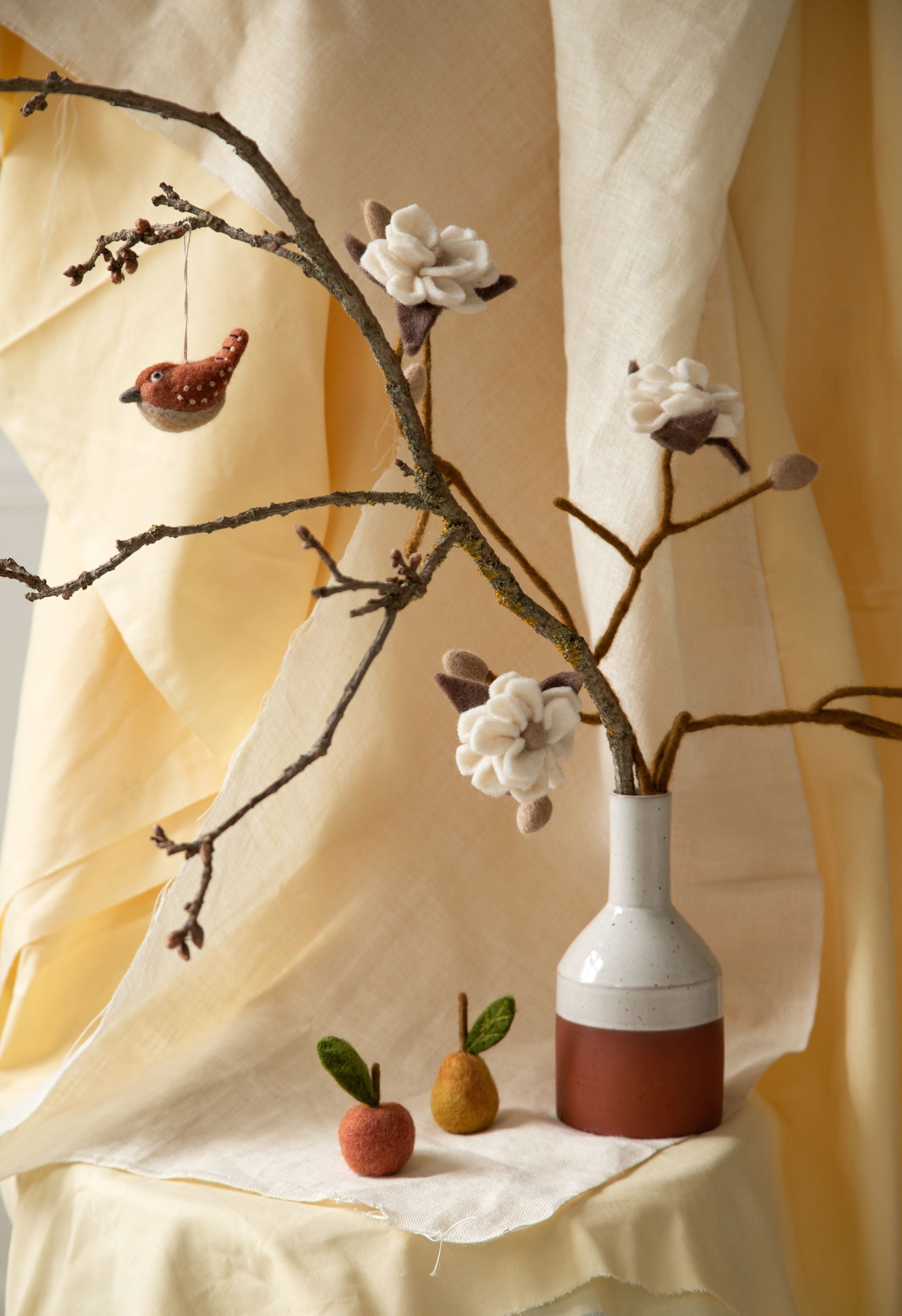 Magnolia branch with white flowers