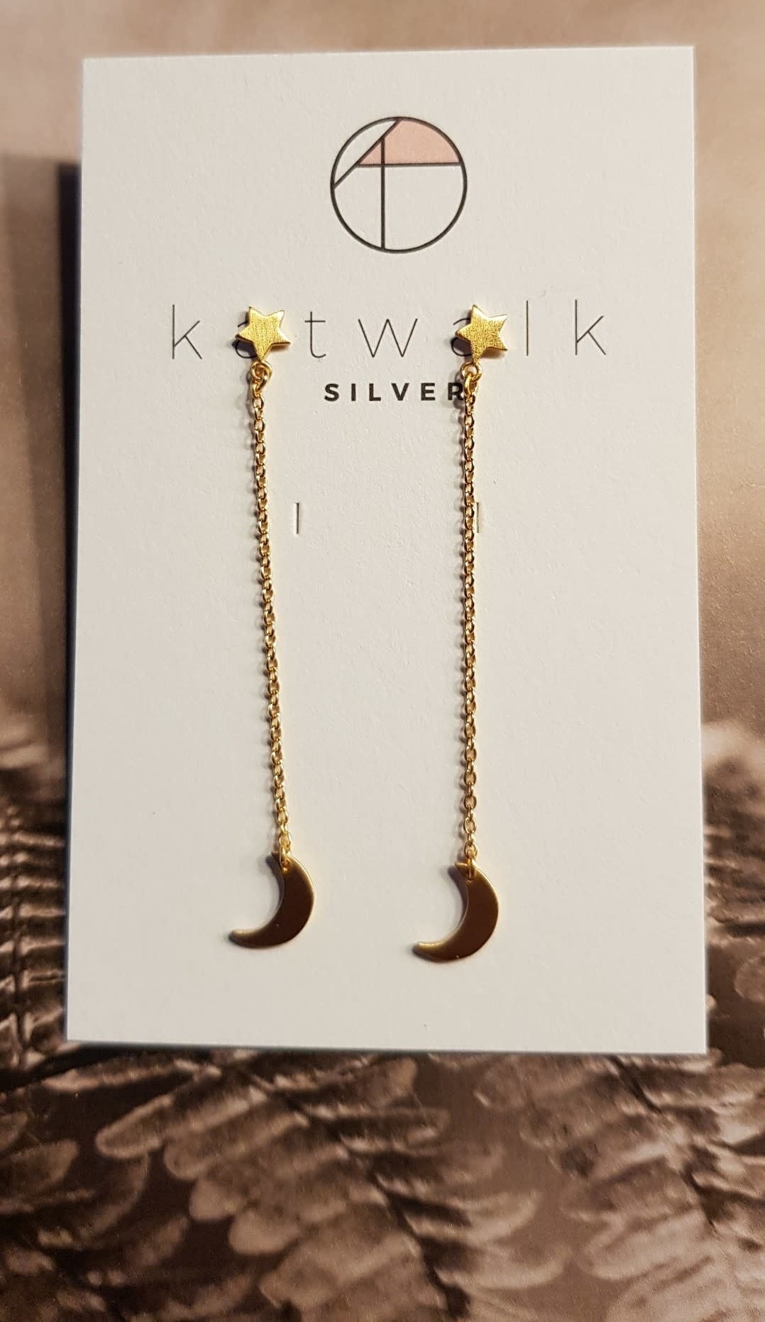 Verguld zilver oorstekers - sterretje - ketting - maantje