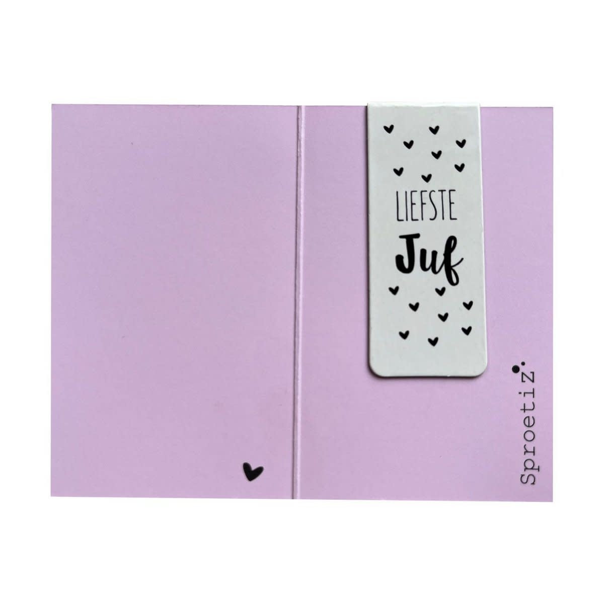 Magnetische boekenlegger in kadokaartje 'Liefste Juf'