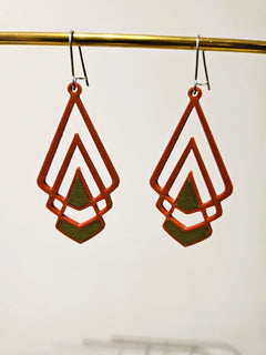 Oorhanger 3D print duo--color Rood-khaki