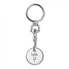 Sleutelhanger met winkelwagenmuntje 'Liefste Juf' - wit