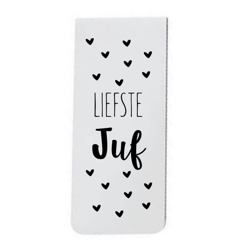 Magnetische boekenlegger in kadokaartje 'Liefste Juf'