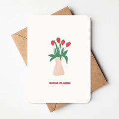 Wenskaart 'Gelukkige verjaardag' - bloemen in vaas