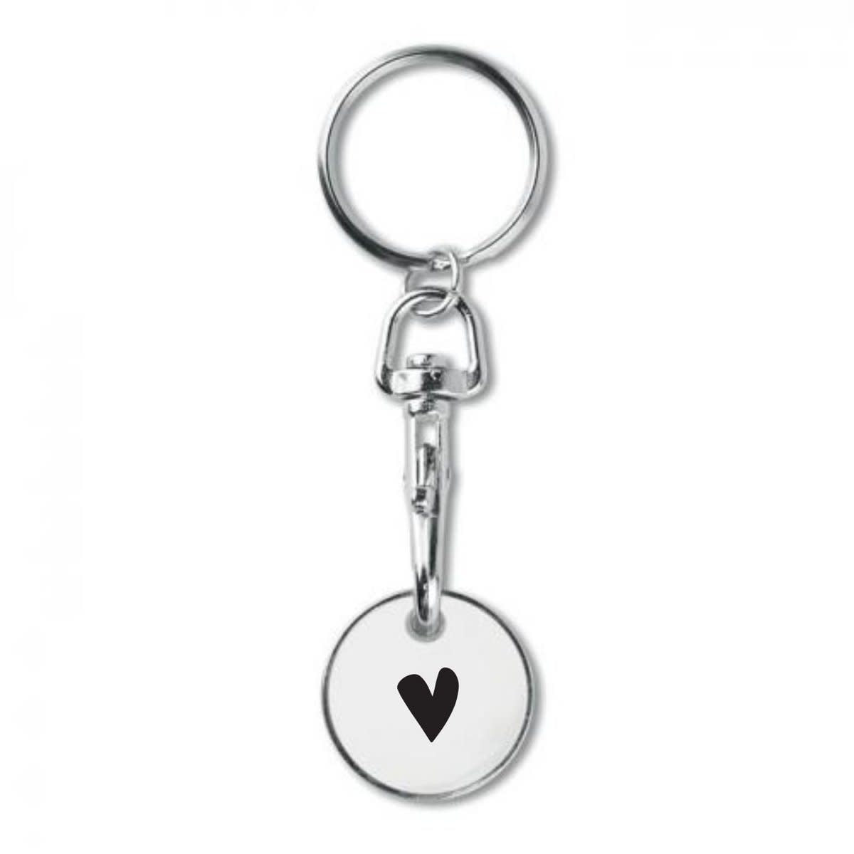 Sleutelhanger met winkelwagenmuntje 'Hartje' - wit