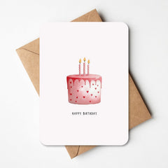 Wenskaart  - Happy Birthday - Taart met kaarsjes