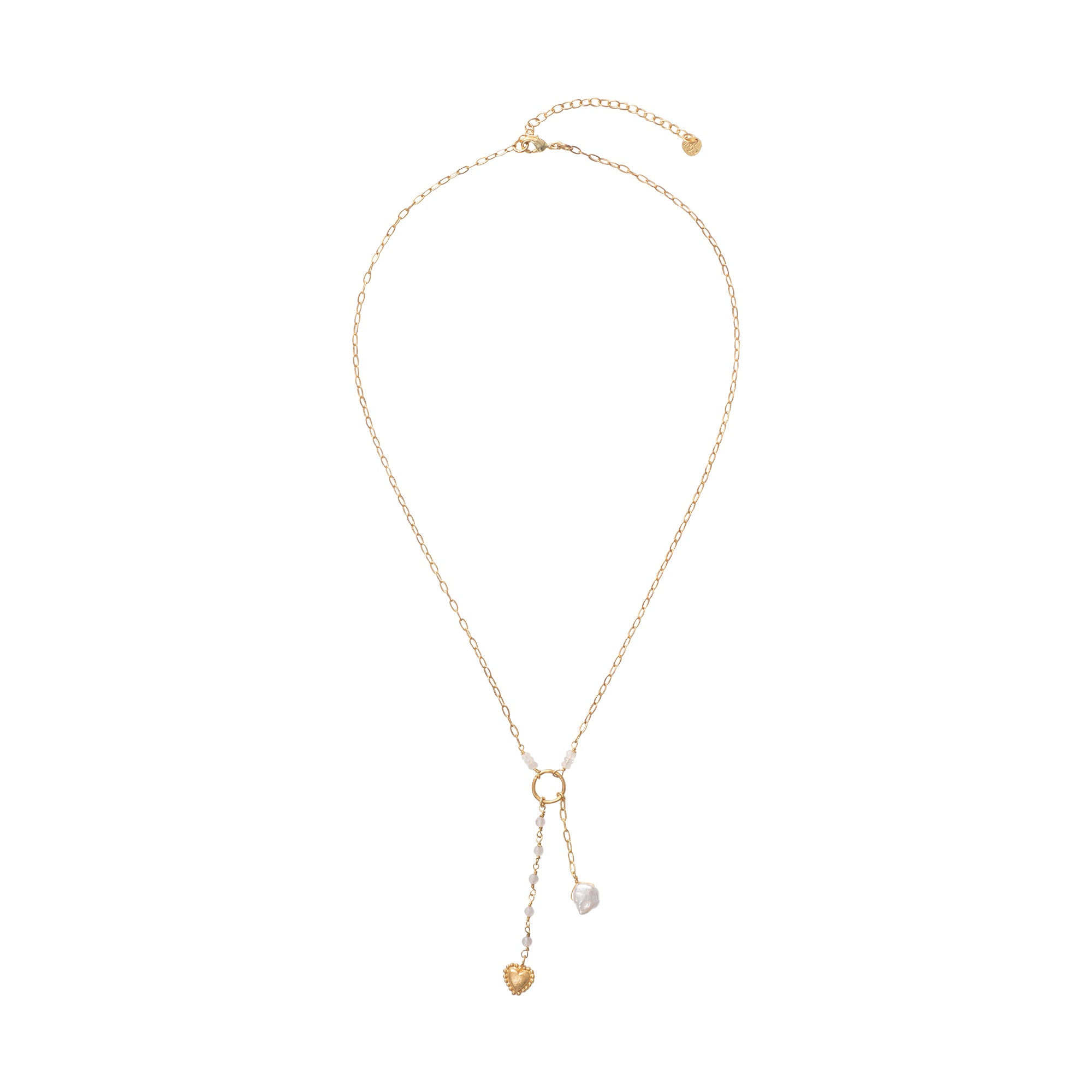 Halsketting - Optimist Moonstone Rose Quartz Pearl - gold plated