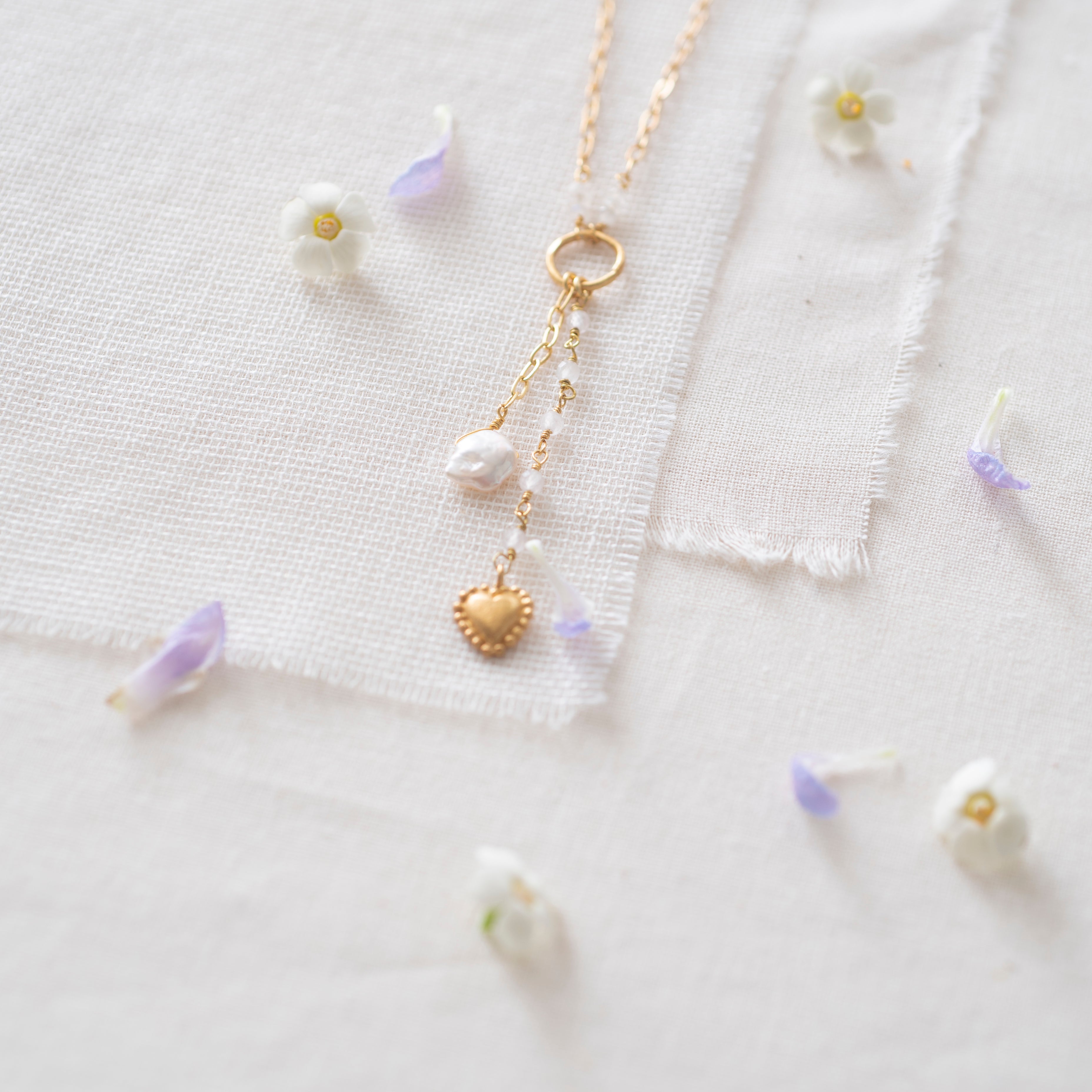 Halsketting - Optimist Moonstone Rose Quartz Pearl - gold plated