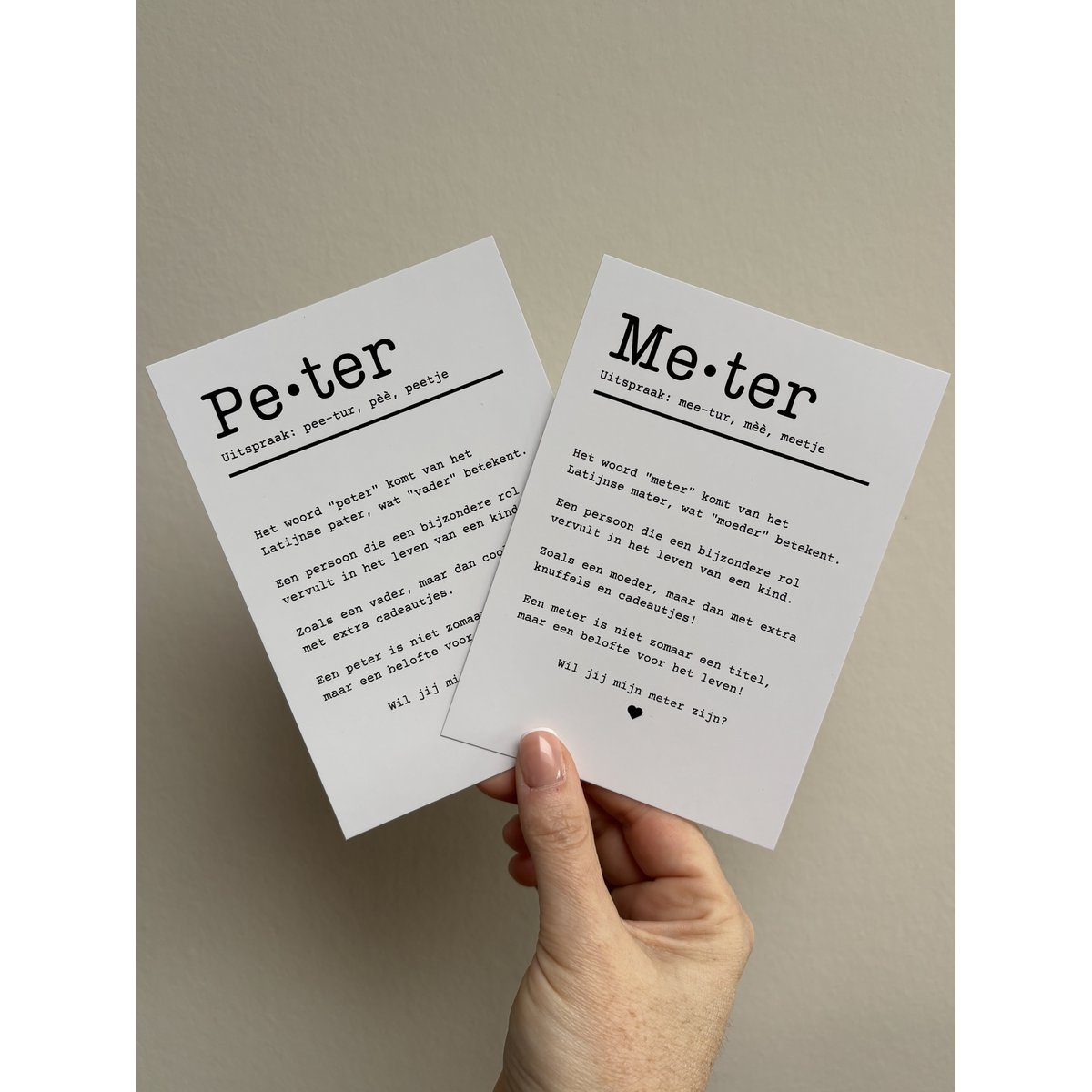 Kaartje over 'meter-zijn' met opdruk 'Wil jij mijn meter zijn?'