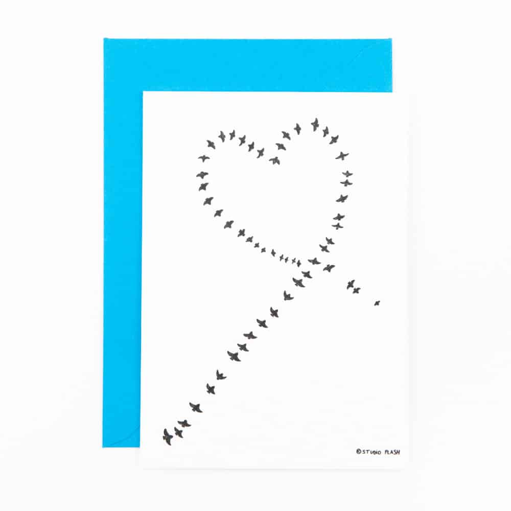 Kaart - 'Birds flying in heart shape'