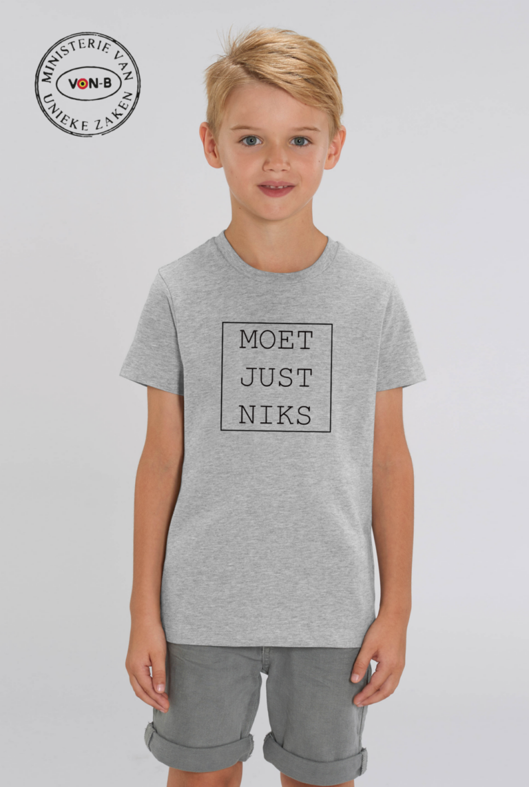 T-shirt kind - 'Moet just niks' - grijs