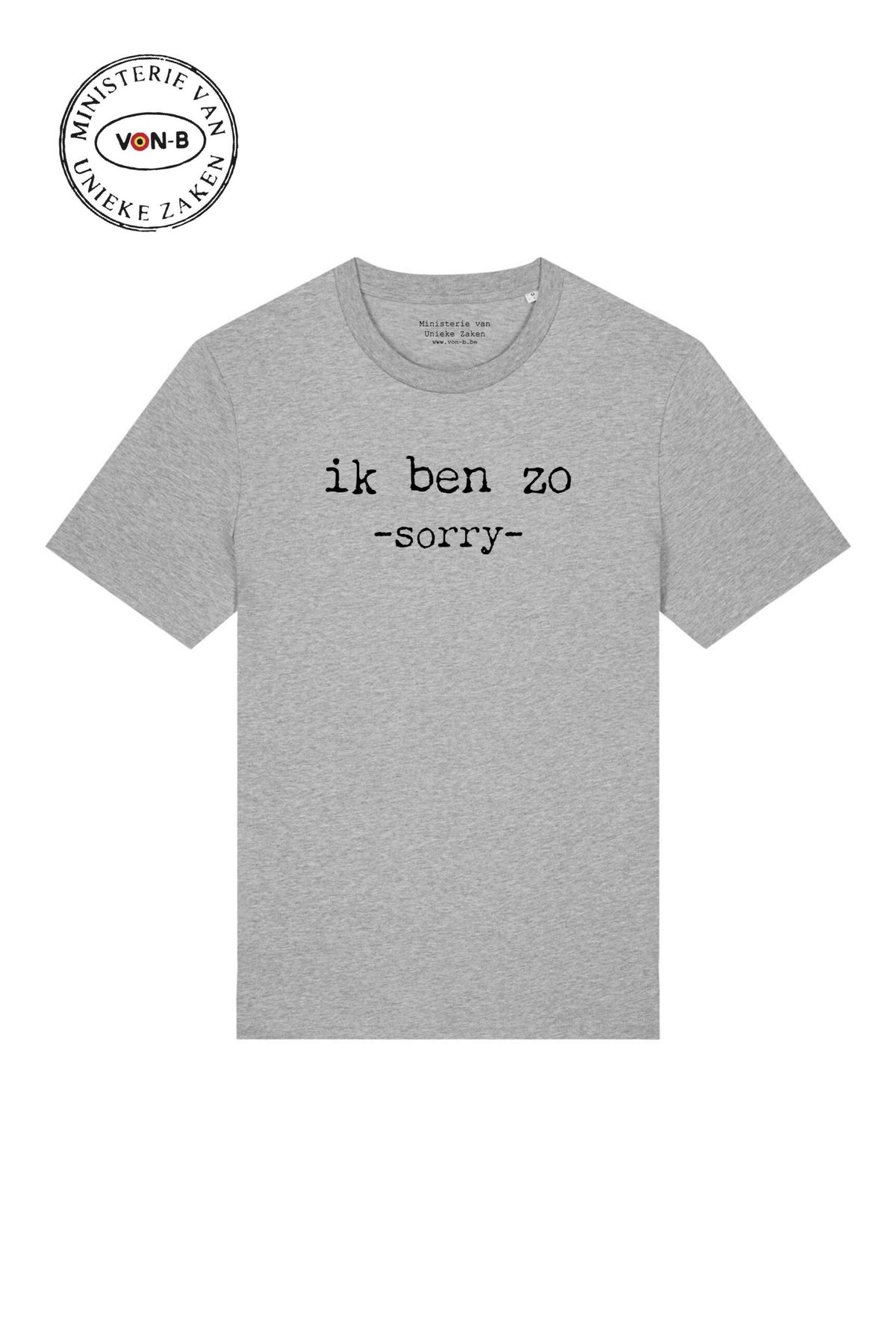 T-shirt 'Ik ben zo - sorry' - grijs
