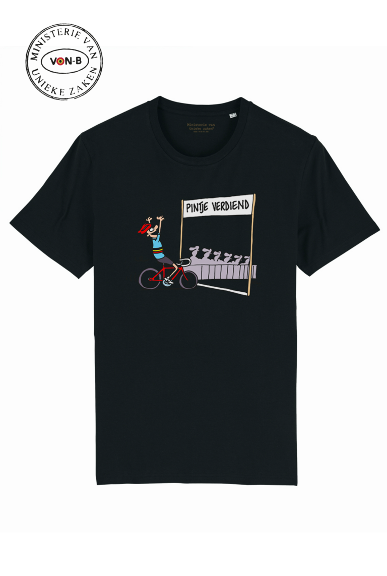 T-shirt  'Pintje verdiend' - by Tom Cartoon - zwart