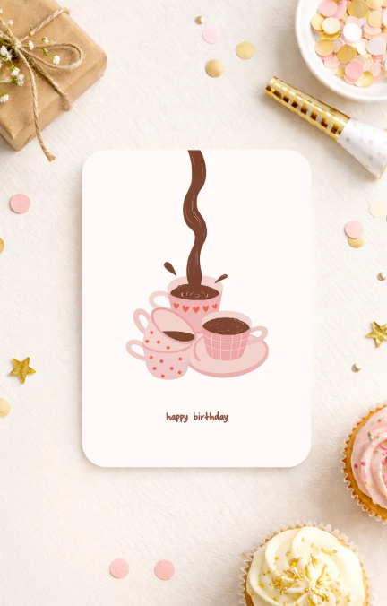 Wenskaart  - Happy Birthday - koffie