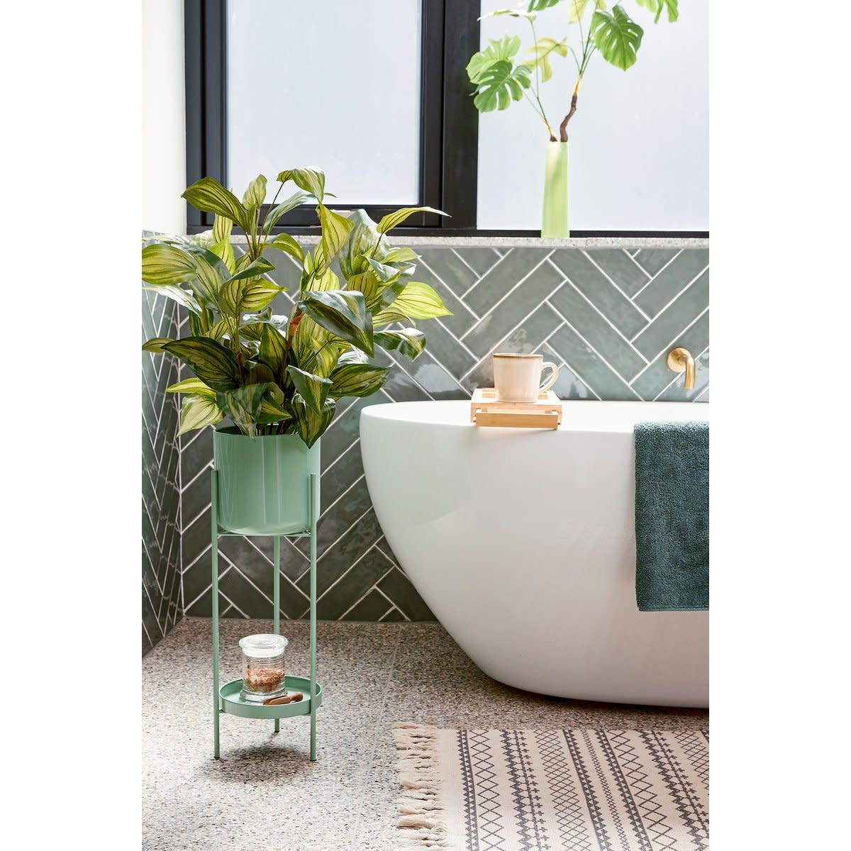 Colyn Bloempot op standaard - H60 xø19 cm - IJzer -Mintgroen