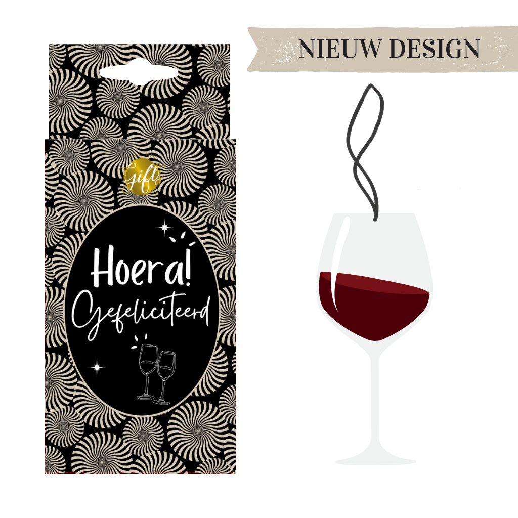 Auto geurhanger wijnglas 'hoera - gefeliciteerd'
