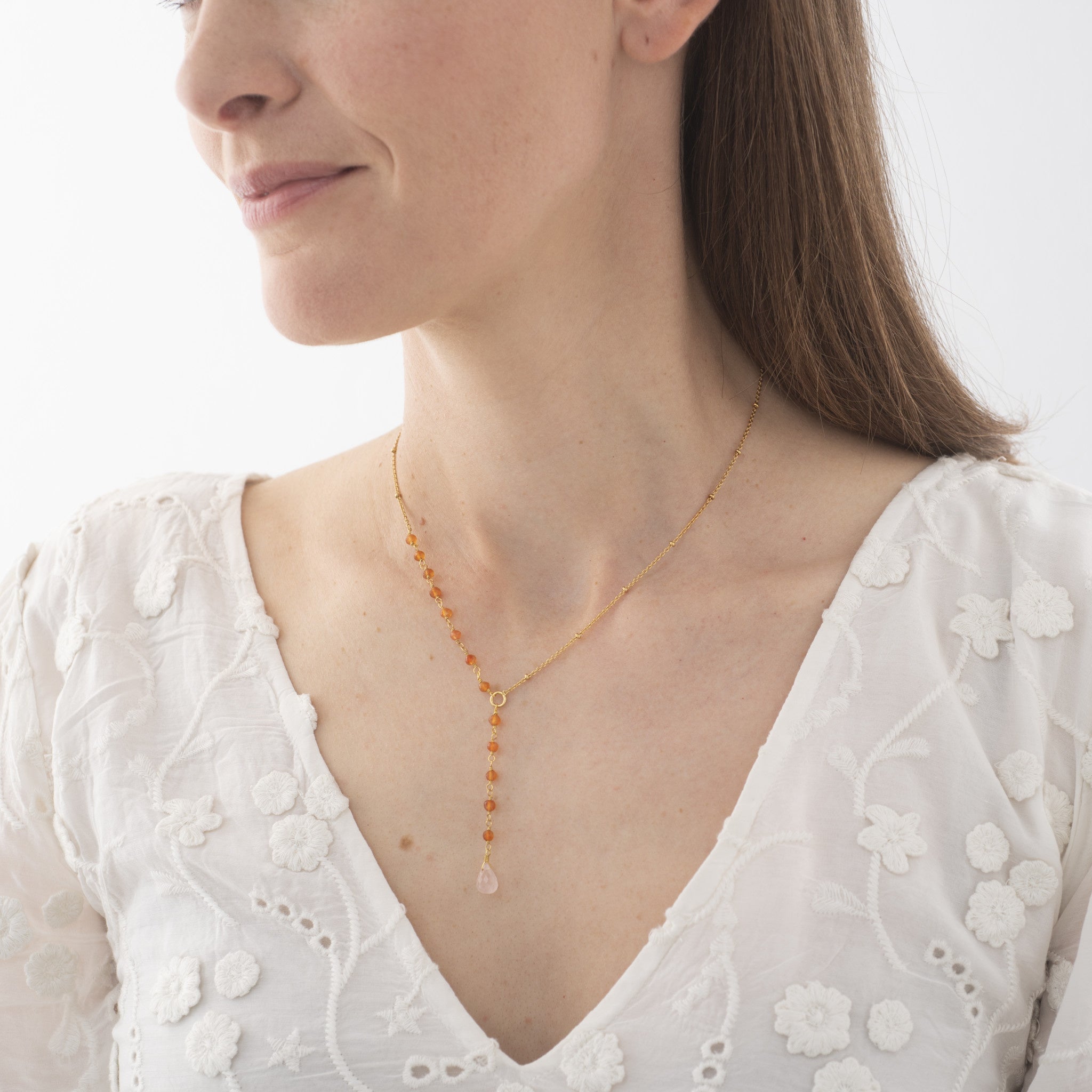 Halsketting -  Dawn Carnelian Rose Quartz gold plated