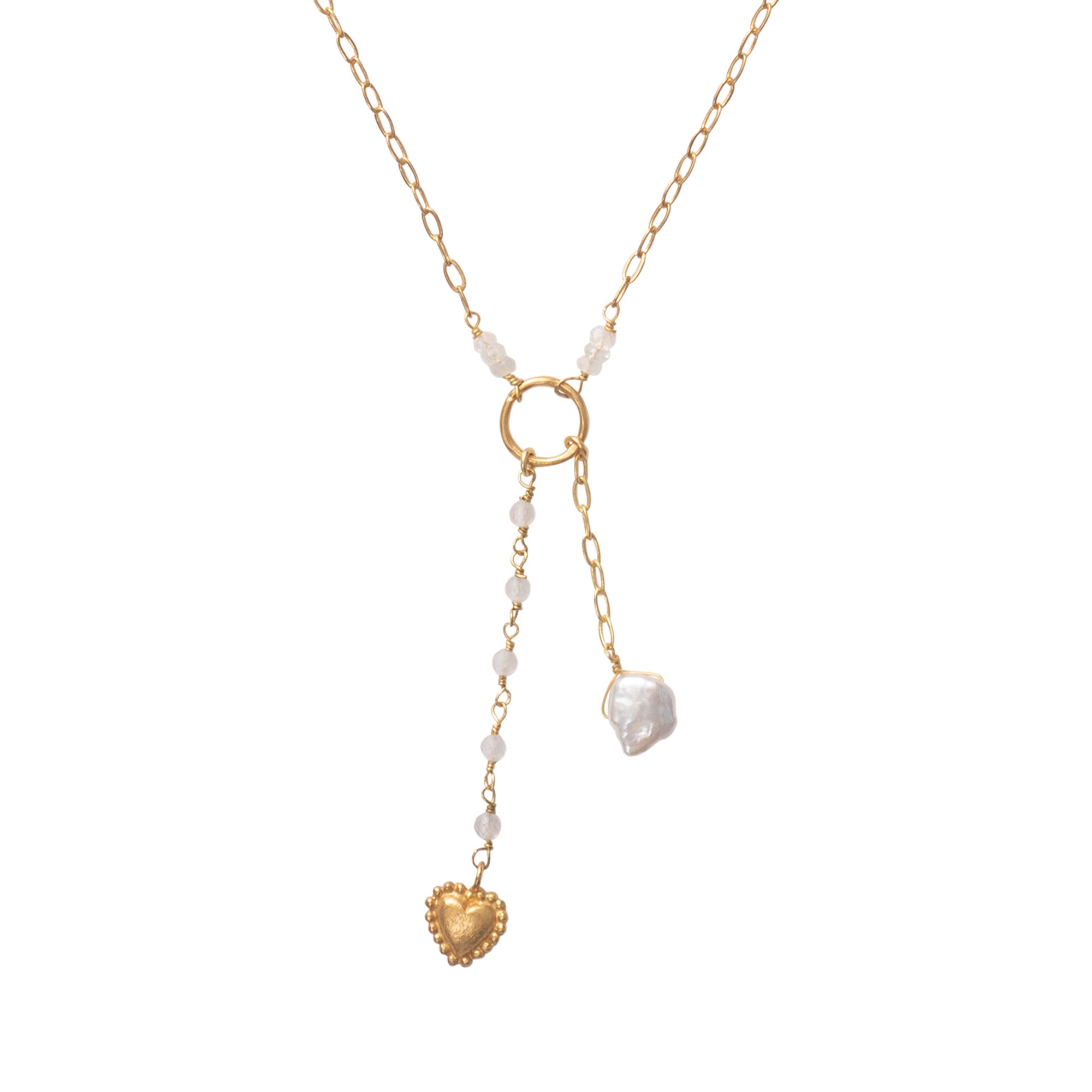Halsketting - Optimist Moonstone Rose Quartz Pearl - gold plated