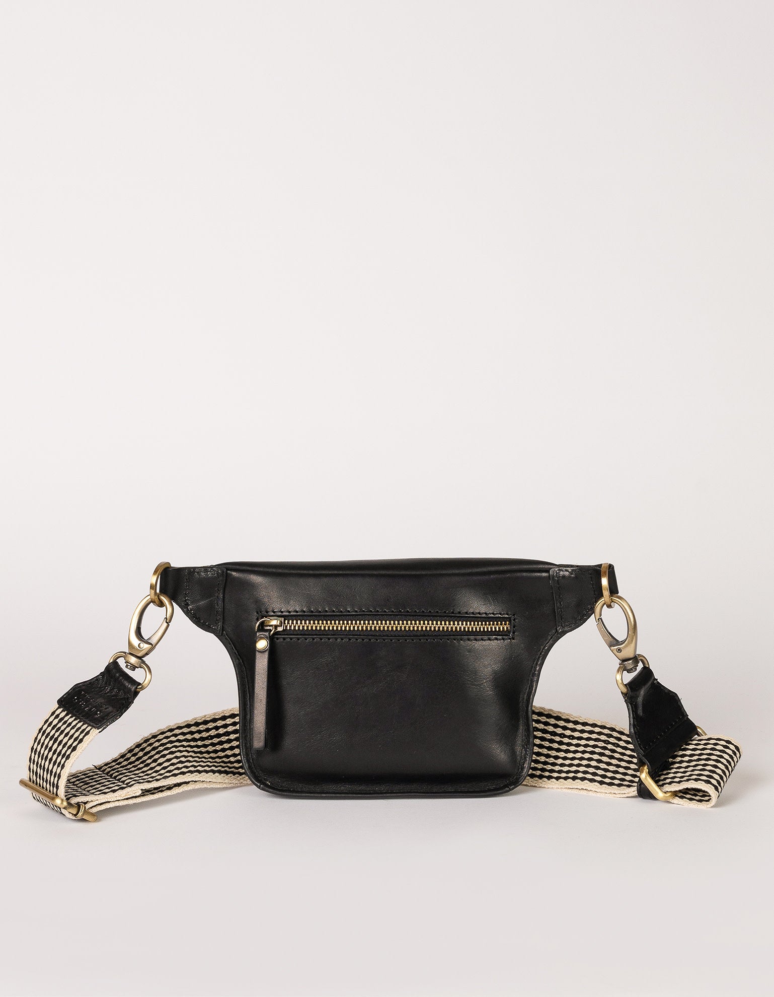 Beck's Bum Bag Black Stromboli Leather - Checkered strap