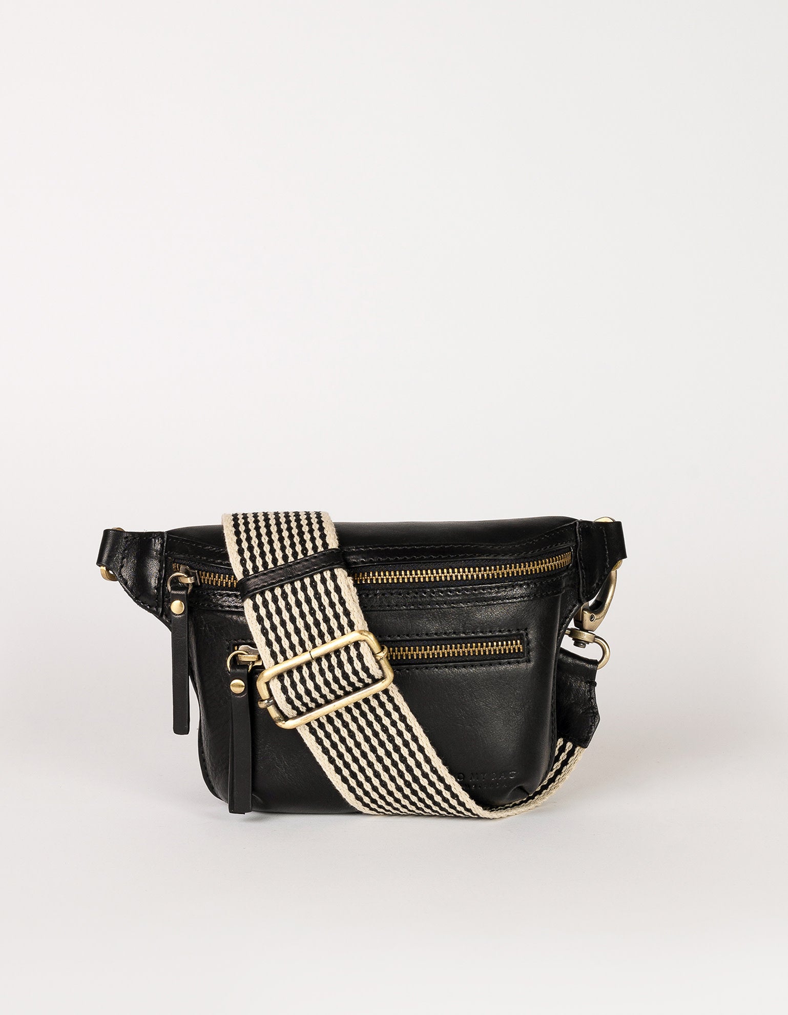 Beck's Bum Bag Black Stromboli Leather - Checkered strap