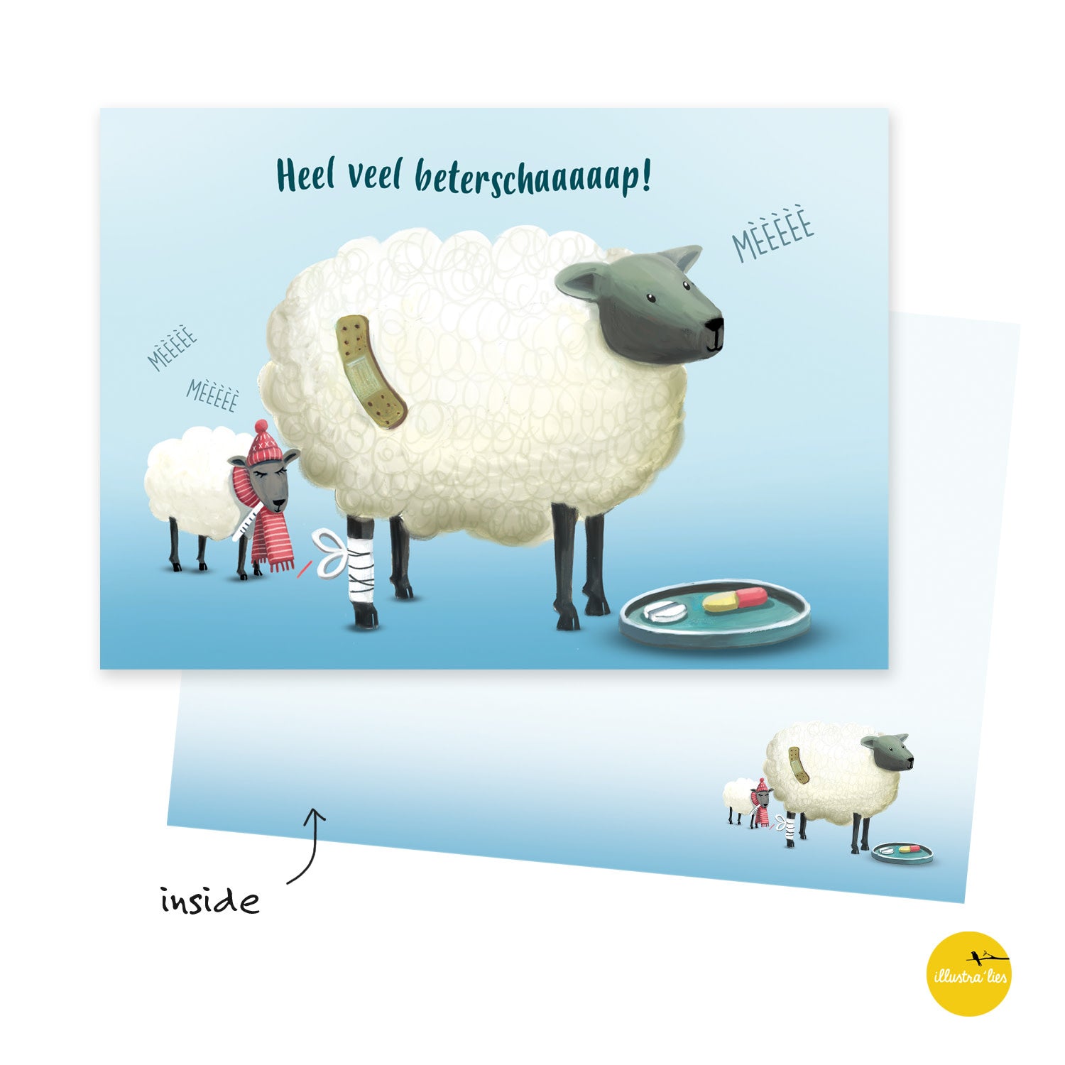 Wenskaart illustra'lies 'Heel veel beterschaaaap'