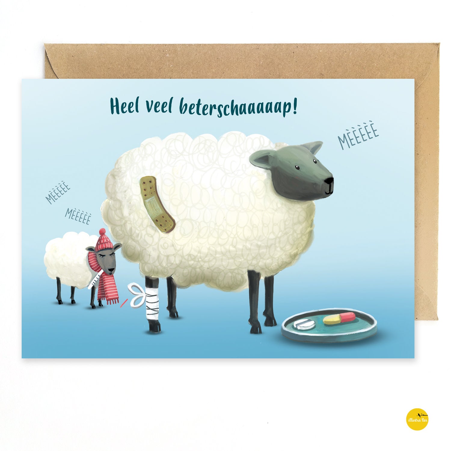 Wenskaart illustra'lies 'Heel veel beterschaaaap'