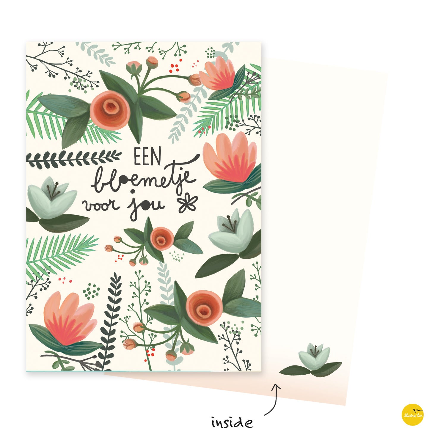Wenskaart illustra'lies 'Een bloemetje voor jou'
