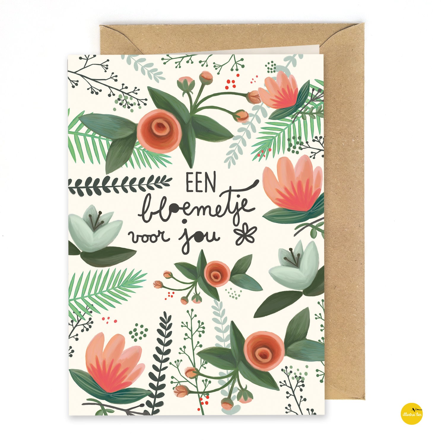 Wenskaart illustra'lies 'Een bloemetje voor jou'