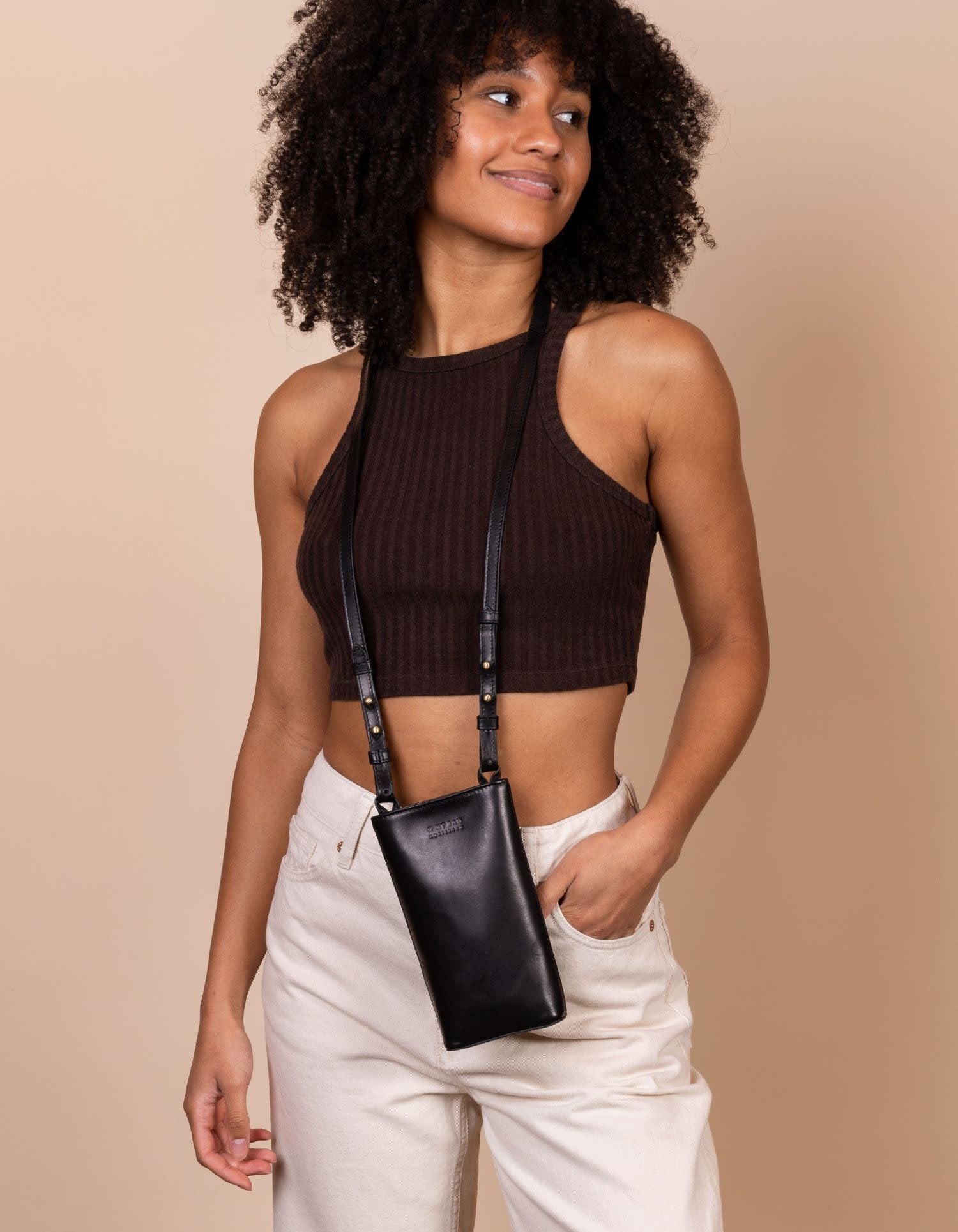 Charlie Phone Bag - Black Classic Leather